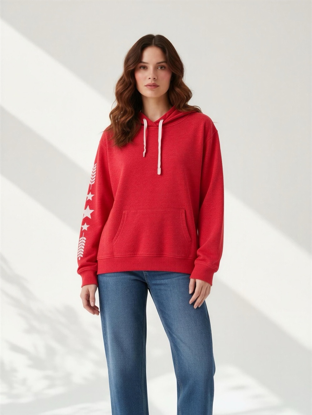 Love Express Vintage Y2K Red Hoodie with White Star Accents Size L